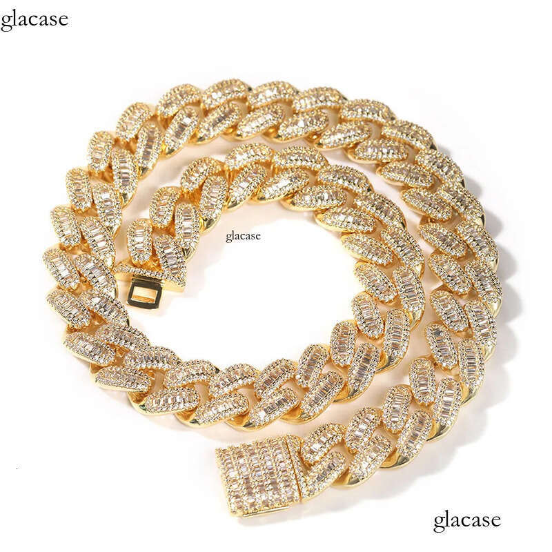 15mm Hip Hop Tennis Real Plated Zircon Mosaic Cuban Link Chain Necklace Bracelet Jewelry Gold Sier Color 3e