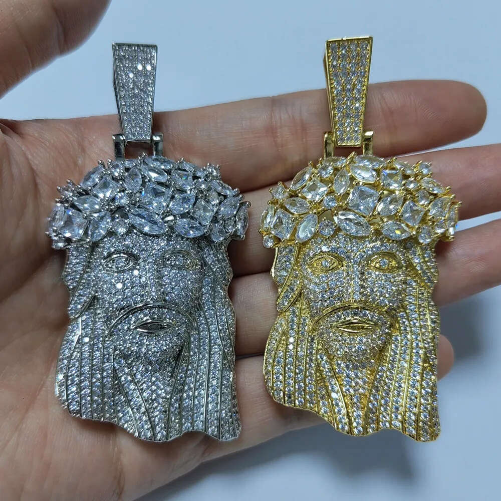 Hip Hop 5A+ CZ Stone Paved Bg Iced Out Big JESUS PIECES Pendants Necklaces for Men Rapper Jewelry with 14MM cuban chain