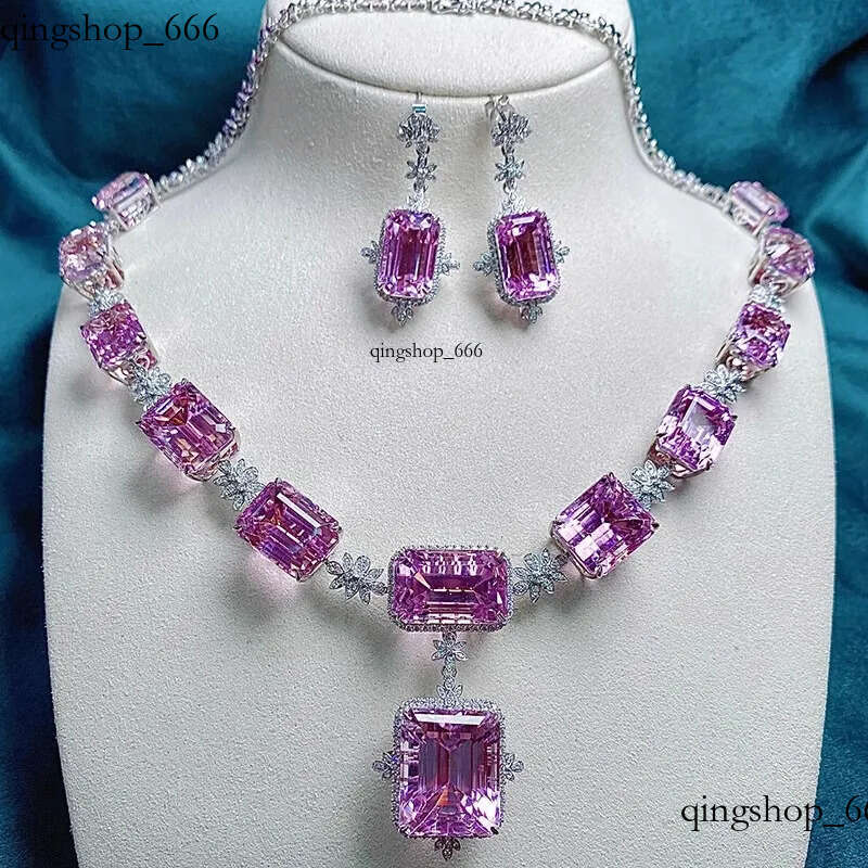 Choucong Brand Handmade Wedding Sets Jewelry Sterling Sier Princess Cut Pink Topaz Dia Necklace Party Open Ring Drop Earring Gift 06