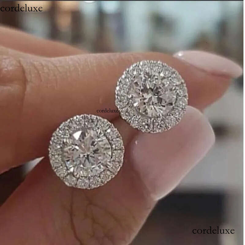 2024 Drop Ship Stud Earrings Simple Fashion jewelry Sterling Sier Round Cut 5A Cubic Zircon CZ Dia Gemstones Party Women EarringGift ae