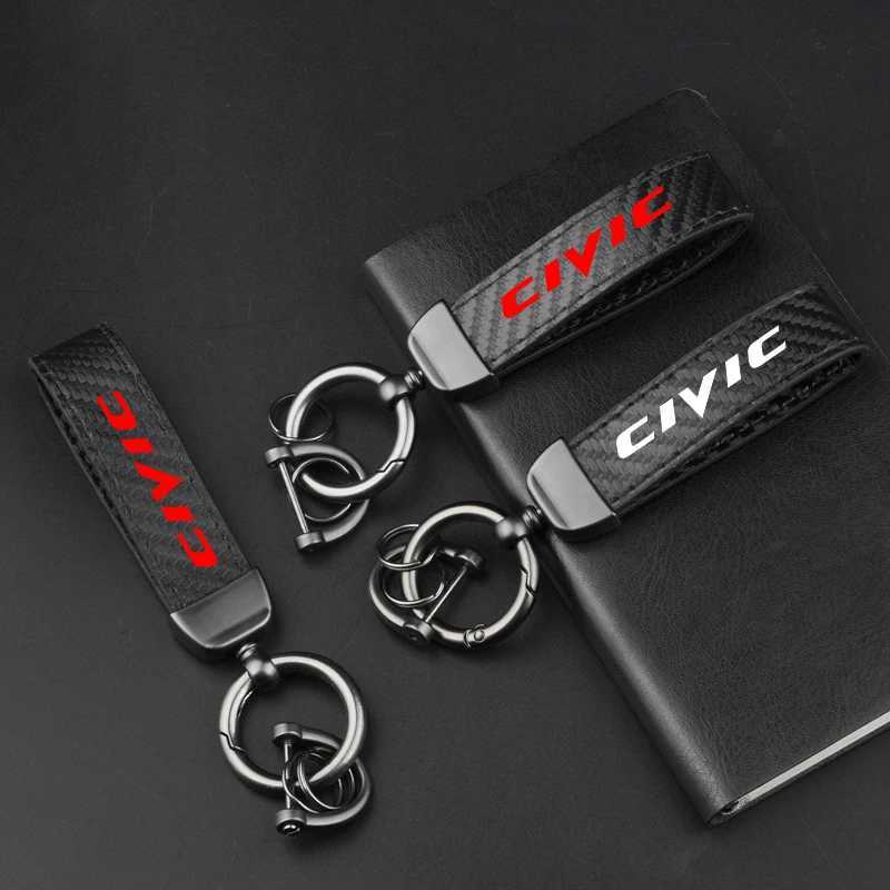 Leather Carbon Fiber Car Ring Keychain Trinket Zinc Alloy Keyrings Rotate 360 Degrees For Honda Civic 8Th 10Th Gen Accessories W250915