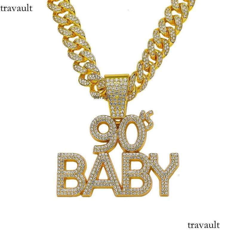 DHCollections Hip Hop Cuban Link Chain with 90s Baby Pendant Iced Out Bling Gold Plated Accessory for Men 18 Inch