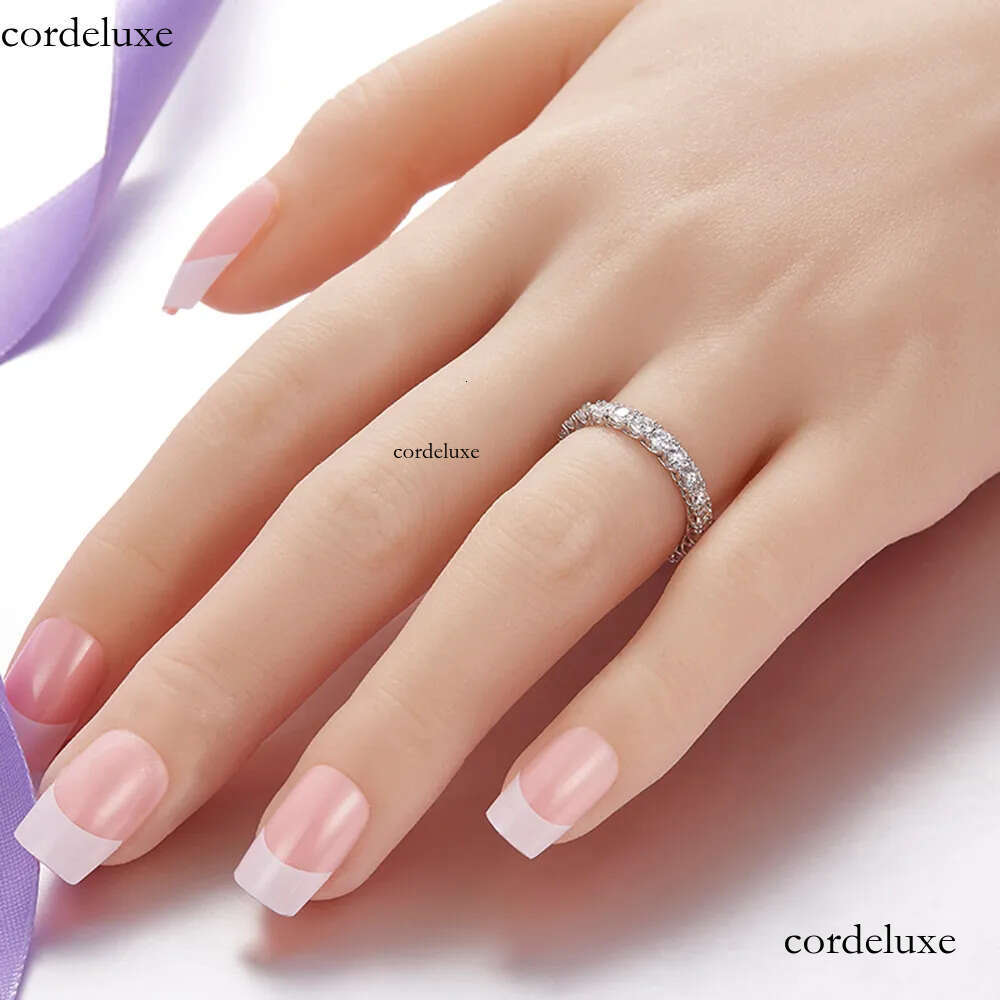 Rings AEW Solid 14K 585 White Gold 1.2ctw 2mm DF Color Eternity Wedding Band Moissanite for Women Ladies Ring J0112 e7