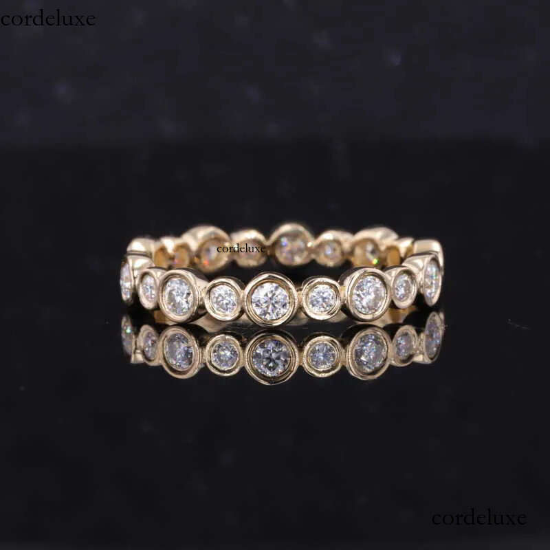 Starsgem 14K Solid Yellow Gold Moissanite Dia Bezel Set band Customized Eternity Ring d6