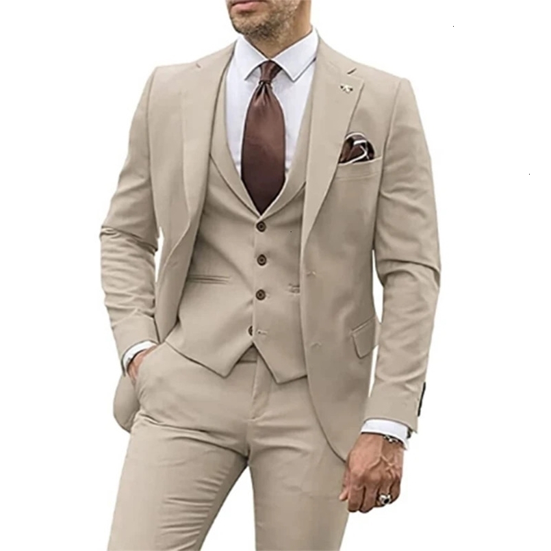 3 pieces of beige mens slim fit mens evening dress wedding set mens formal party set mens Trajes De Hombre 241112