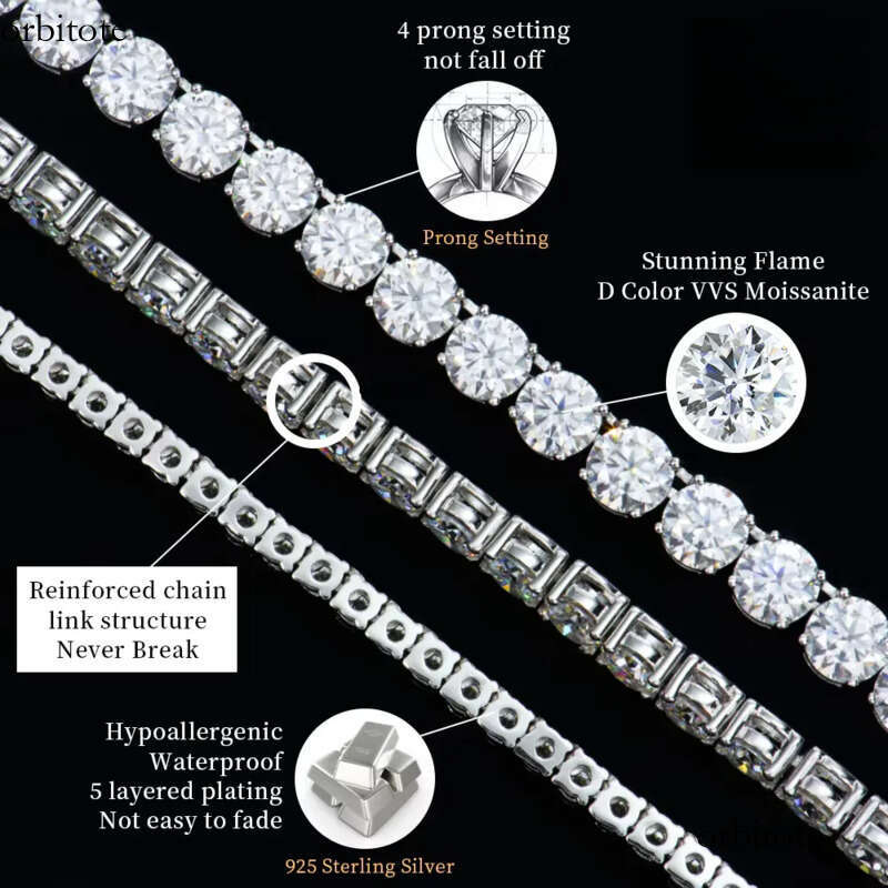 Wholesale Mens and Womens S Sterling Sier Tennis Chain Bracelet VVS Lab Moissanite Mossanite Hip Hop Style for Gifts 0a
