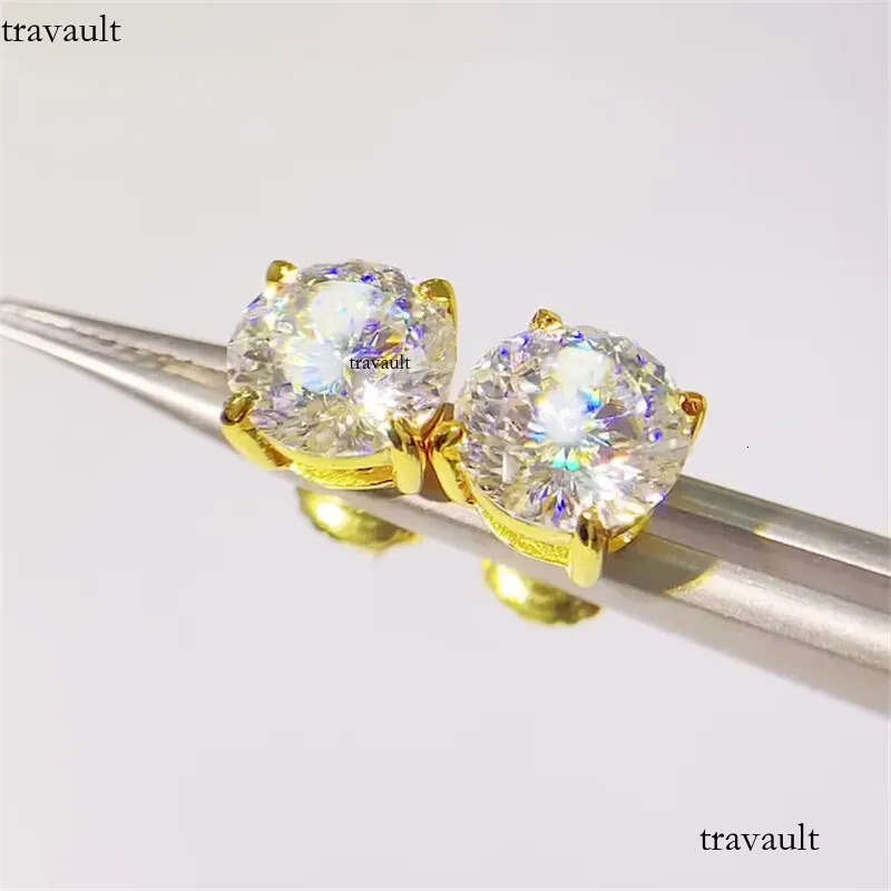 America And European Fashion Sterling Sier Gold Plated Bling Moissanite Dia Round Studs Earrings Nice Jewelry Gift