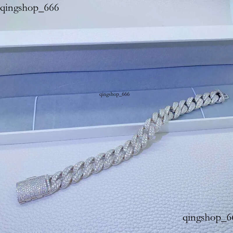 necklace moissanite chain 12mm 2 Rows Micro Paved Cuban Bracelet D VVS Lab Dia Link Iced Out Sier 89