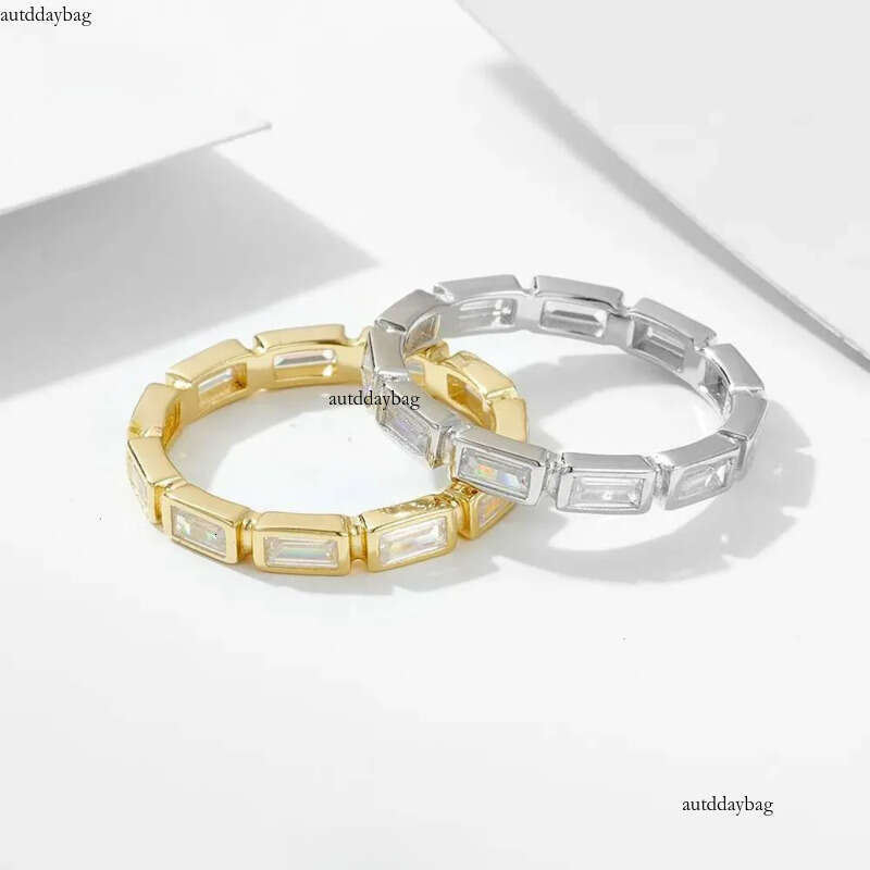 Luster Unique Wedding Eternity Band Sier 14k Gold Bezel Set 3x5mm Emerald Cut Moissanite Oval Ring for Women