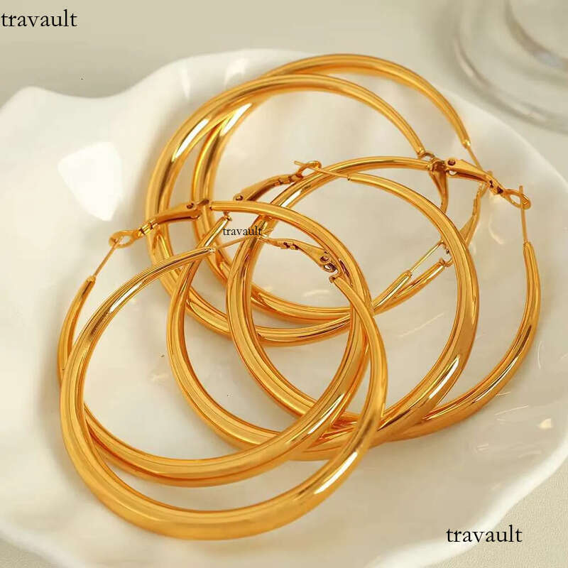 DHcollection Oudiya Jewelry EH02 Thick Large Gold Plated Earrings, New Plain Round Earrings