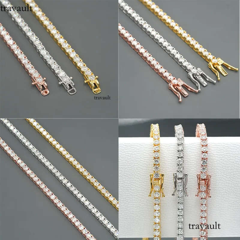 Pass Dia Tester VVS1 D Color Moissanite Chain For Women 2MM Wide Solid Sier Tennis Necklace Hip Hop Designer Jewelry Woman Valentines Day Christmas Gi