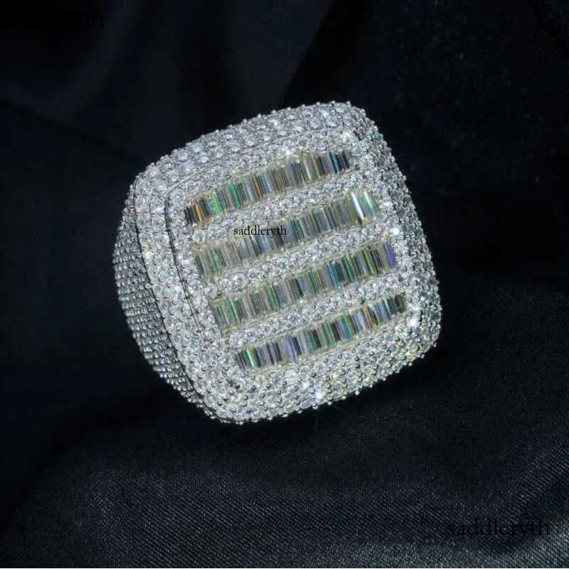 Fine jewelry iced out hip hop cuban gold plated sterling sier vvs moissanite dia ring for men bd b0