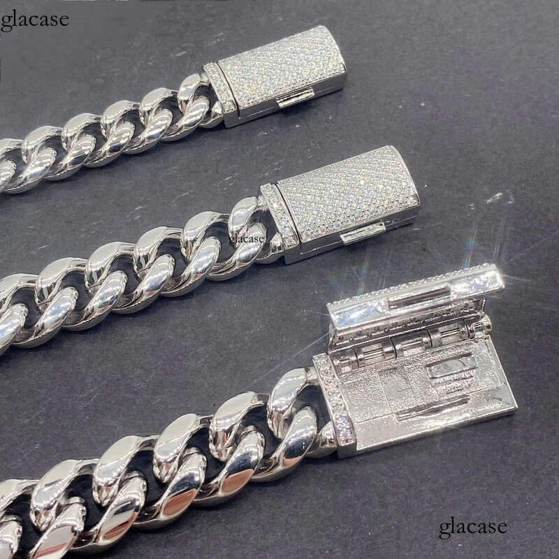 Hip Hop 8MM 10MM Stainless Cuban with Sterling Sier Moissanite Clasp Chain Necklace Bracelet for Men Jewelry 46