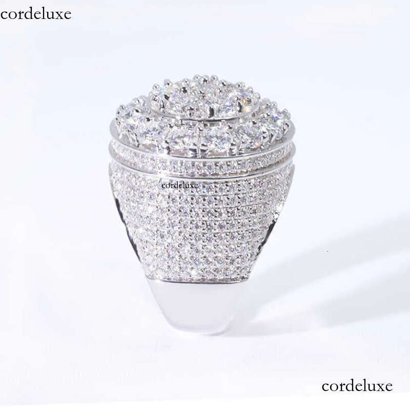 Hip Hop Style Iced Out Round Brilliant Cut VVS Moissanite Gold Plated Sterling Sier Ring For Men 4d