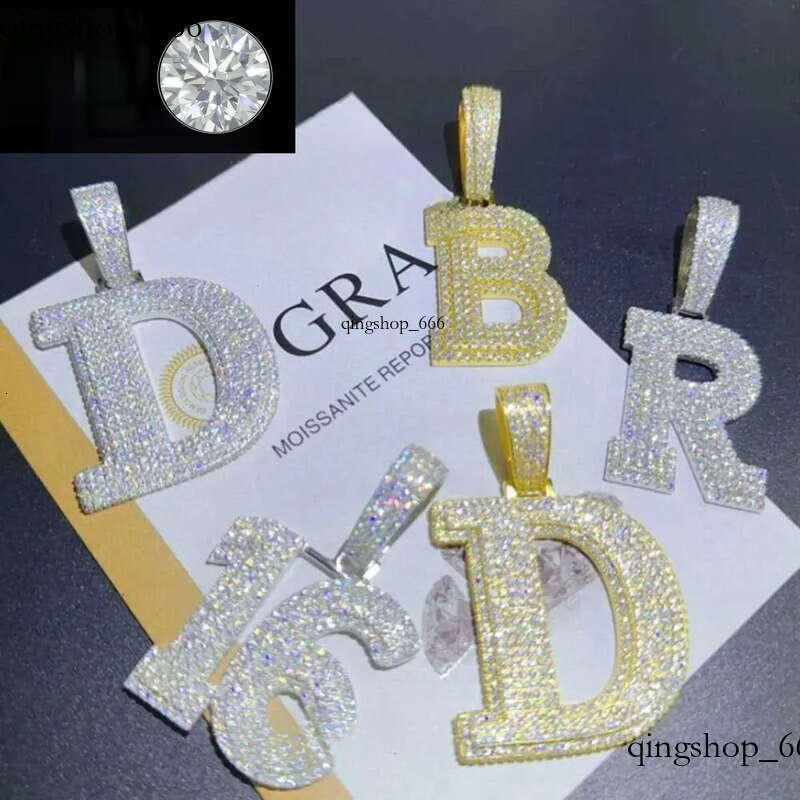 A-Z Sterg Sier Shiny VVS Moissanite Letter Pendant with 3mm 24inch Rope Chain Jewelry for Men Women Nice Gift f9