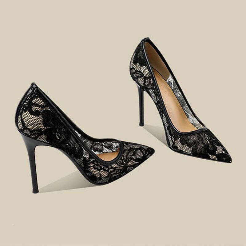 Mesh High Heels 2025 New Designer Shoe Niche Socialite Elegant Black Lace Stiletto Pointed Toe Single Shoes for Women