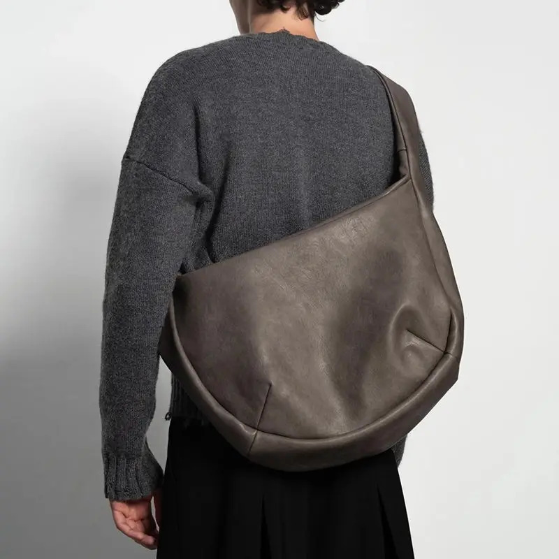 Miyagawa Vintage Ins Casual Crossbody Large Capacity Single Shoulder Tote Bags Washed Pleated Leather Bags 250930