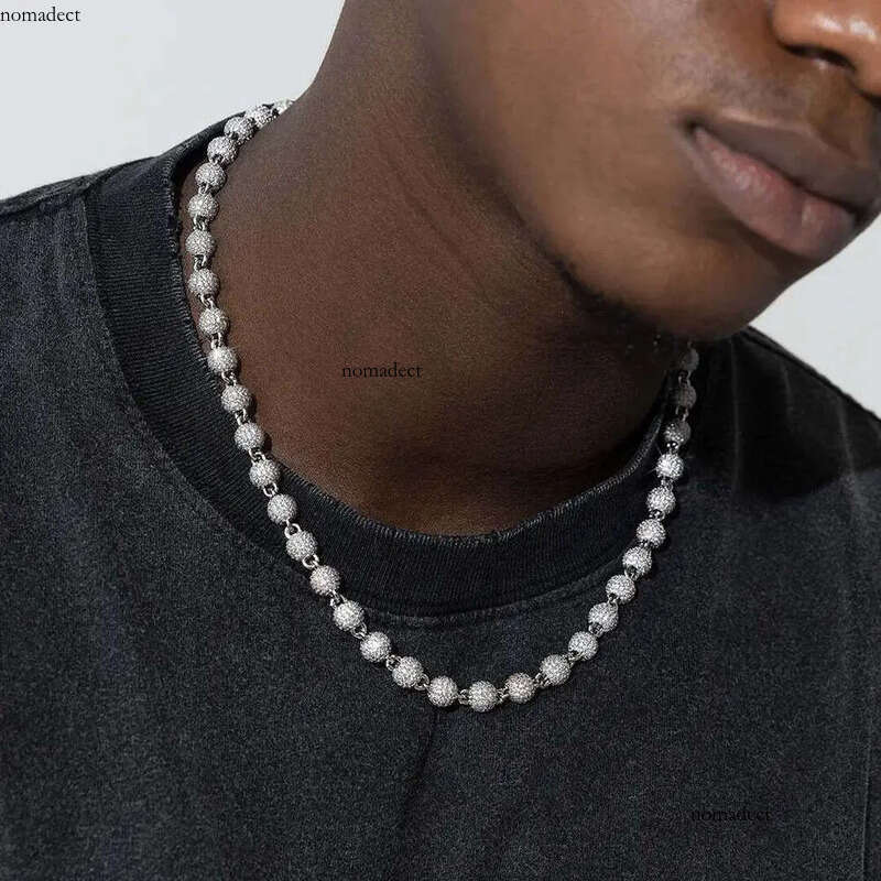 10mm Sterg Sier Iced Out k Men Hip Hop Bg Cubic Moissanite Ball Chain Necklace 2e