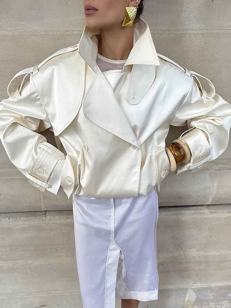 Elegant Cropped Trench Coats Womens 2025 Lace Up Lapel Vneck Windbreaker Jackets Autumn Street Casual Office Lady Outerwears 250929