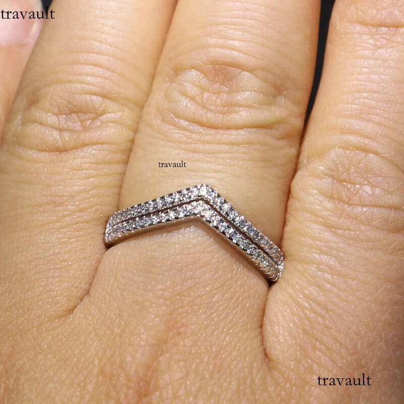 Double V Style Cute Jewelry Sterling Sier Pave White Sapphire CZ Dia Party New Female Wedding Band Ring For Lovers' Gift