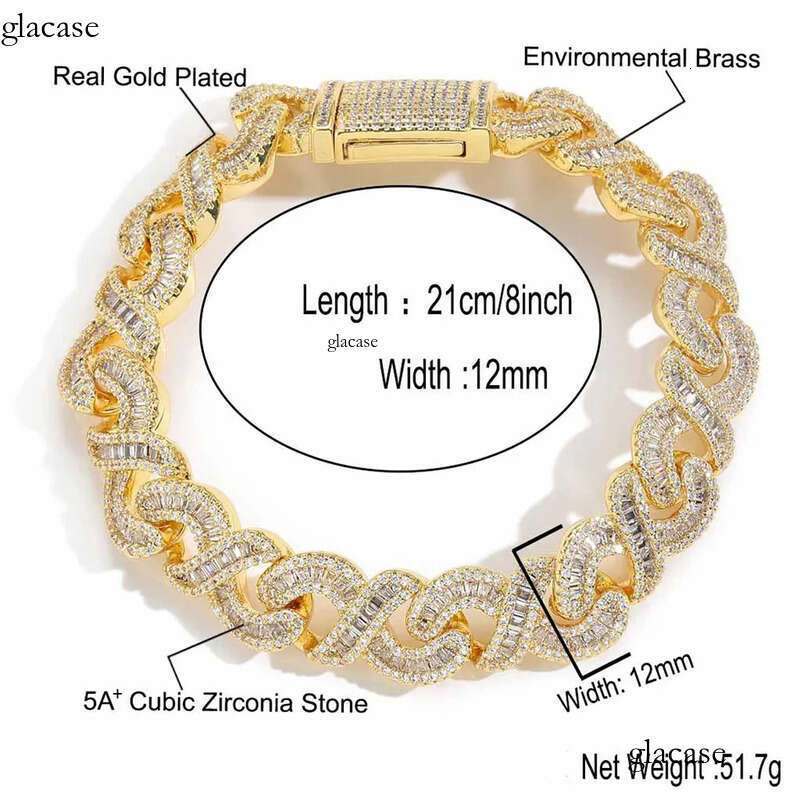 12mm Hip Hop 8 Shape Cuban Chain Necklace Bracelets 5A T Zircon Mens Jewelry Gift 9d