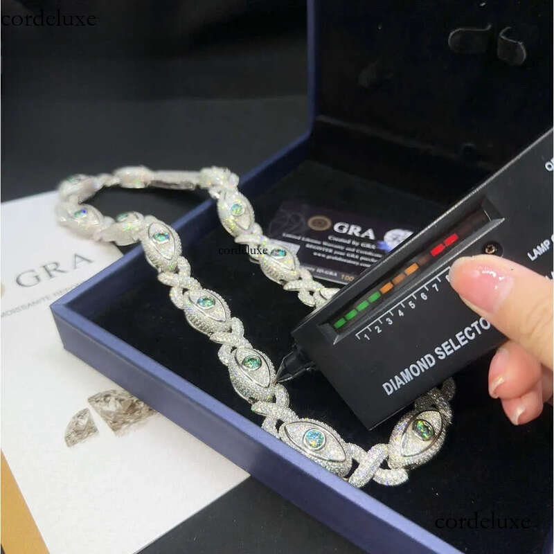 New Arrival Pass Dia Test Sterling Sier Iced Out Hip Hop Eye Ball 15mm Moissanite Cuban Link Chain 07