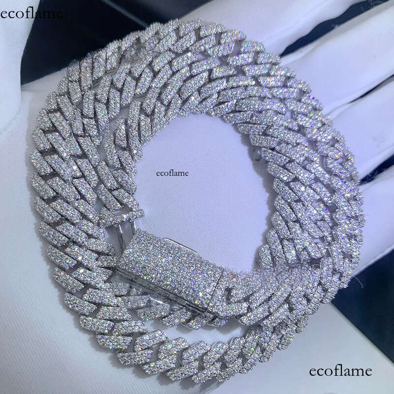 Hip Hop Men 8MM Prong Link Chain Bling Iced Out 2Row Moissanite S Sier Rhombus Cuban Necklace Jewelry