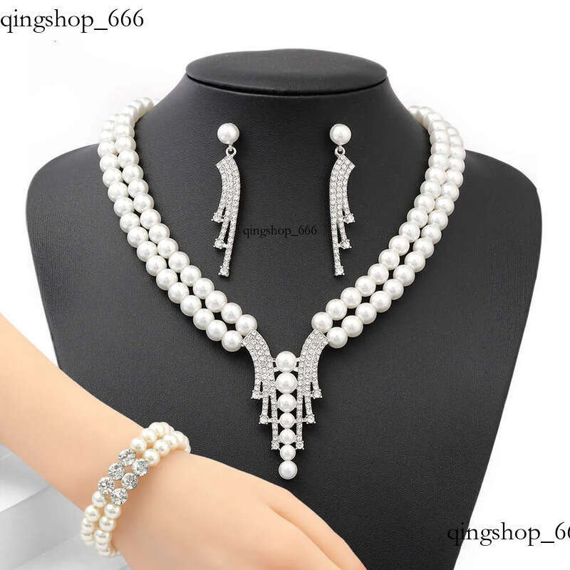 Womens Pearl Necklace Cubic Zirconia Dubai Dinner Set Party Engagement Handmade Jewelry Accessories b5