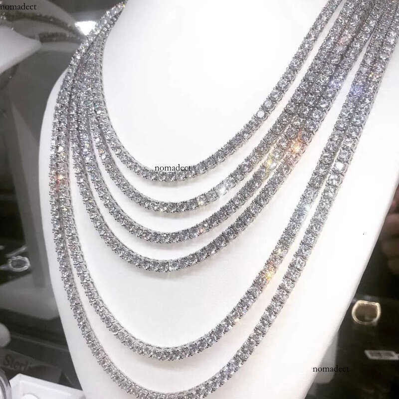 2mm 3mm 4mm 5mm Hip Hop Necklace Sier vvs moissanite tennis chain women mens necklace pass dia tester Chain b0