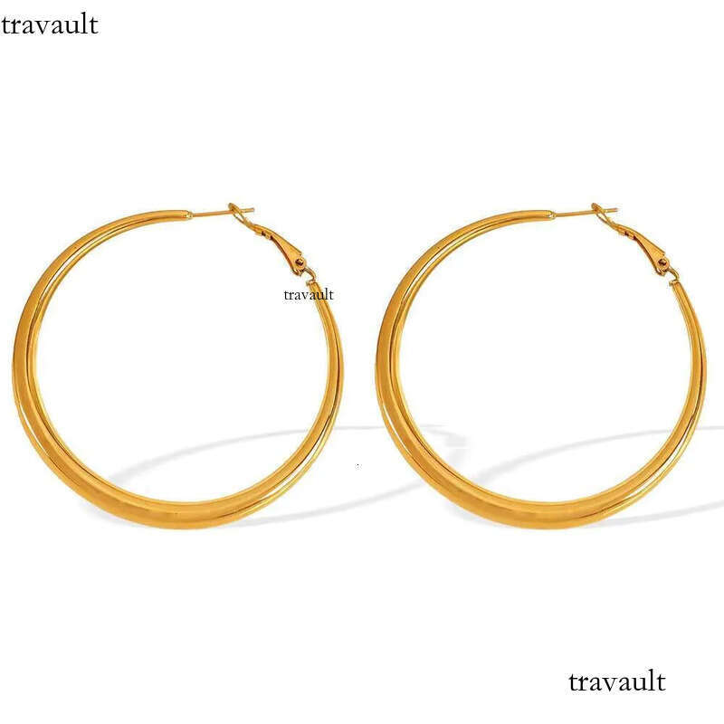 DHcollection Oudiya Jewelry EH02 Thick Large Gold Plated Earrings, New Plain Round Earrings