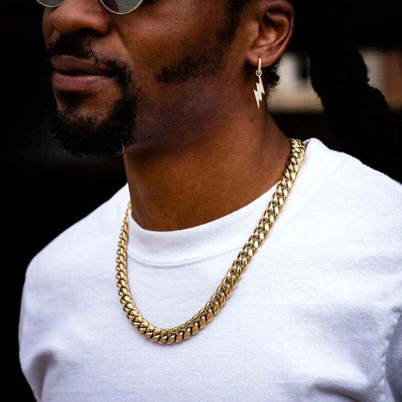 piece/sets 2 Hip Hop Miami Titanium Steel Mens Necklace Bracelet Set with Zircon Spring Buckle Cuban Link Gold Chain Popular Jewelry chains Necklaces