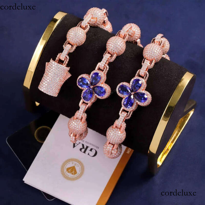 XingGuang Design Mens Hip Hop Ball Chain Rapper Jewelry Sier Iced Out Lab Ruby Sapphire White Moissanite Dia Necklace fa