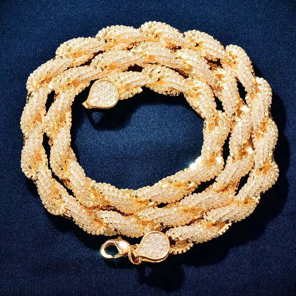 10MM Rope VVS Moissanite Cuban Link Iced Out Chain Plated 14k Gold Pass Diamond Tester Handmade Hiphop Bling Gift 925 Silver - view 5
