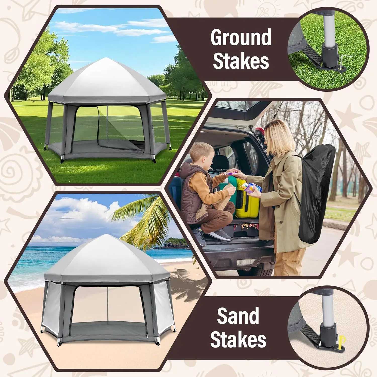 Baby Playpen with SelfInflating Play Mat Travel Bag Portable Outdoor Playpen for Babies and Toddlers Foldable Pop Up Play T C250929