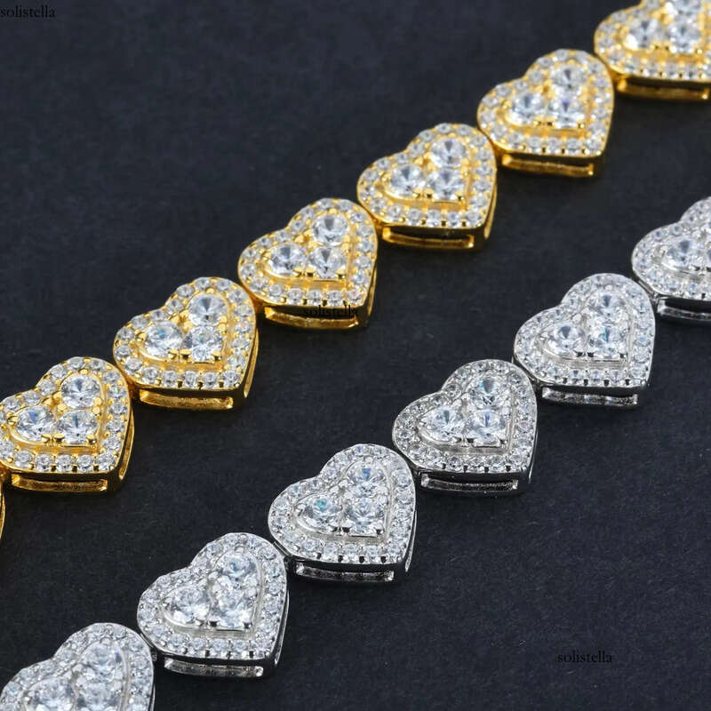 Fashion Femme Gift 8mm Sterling Sier VVS Moissanite Dia Iced Out Three Stone Heart Tennis Bracelet for Valentine Men