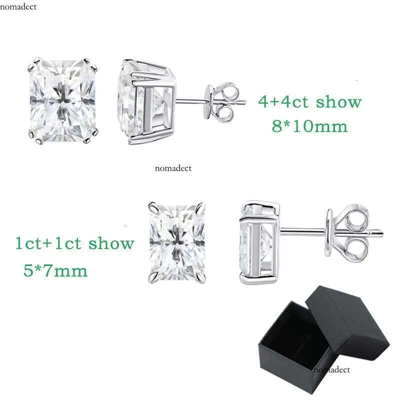 Smyoue 1CT 2CT 4CT Emerald/Radiant Cut Moissanite Stud Earrings for Women D Color Lab Dia Sterg Sier Jewelry 73
