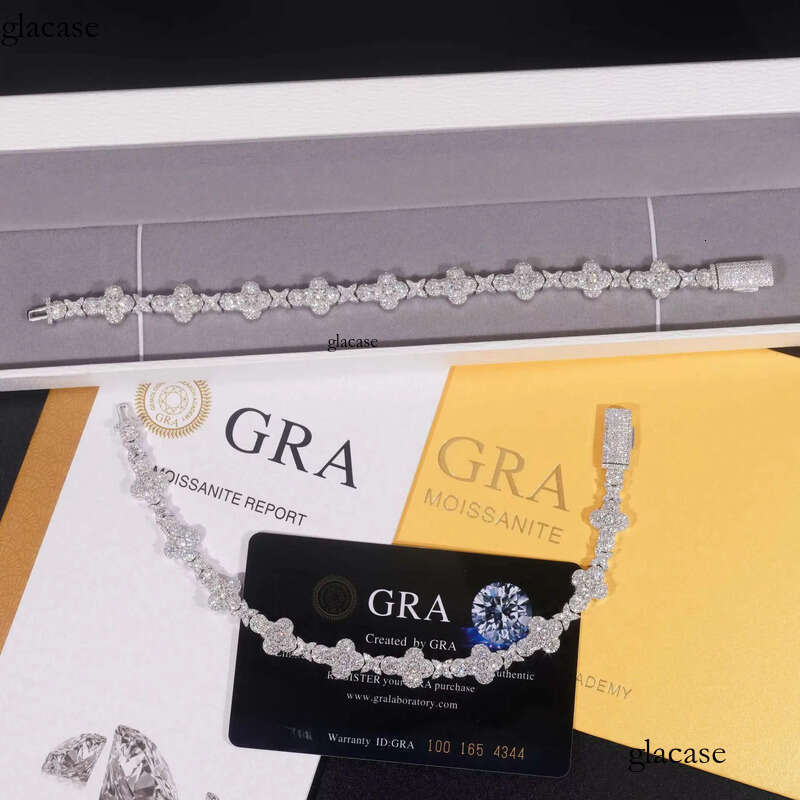 Versatile Mens Fashion White Gold 10mm Sterling Sier VVS Moissanite Dia Iced Out Star Cross Link Bracelet f9