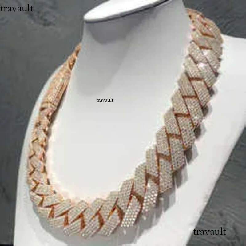 Thick Mens Hip Hop Dia Necklace Sier Iced Out 4 Row Cluster 24mm Moissanite Cuban Chain