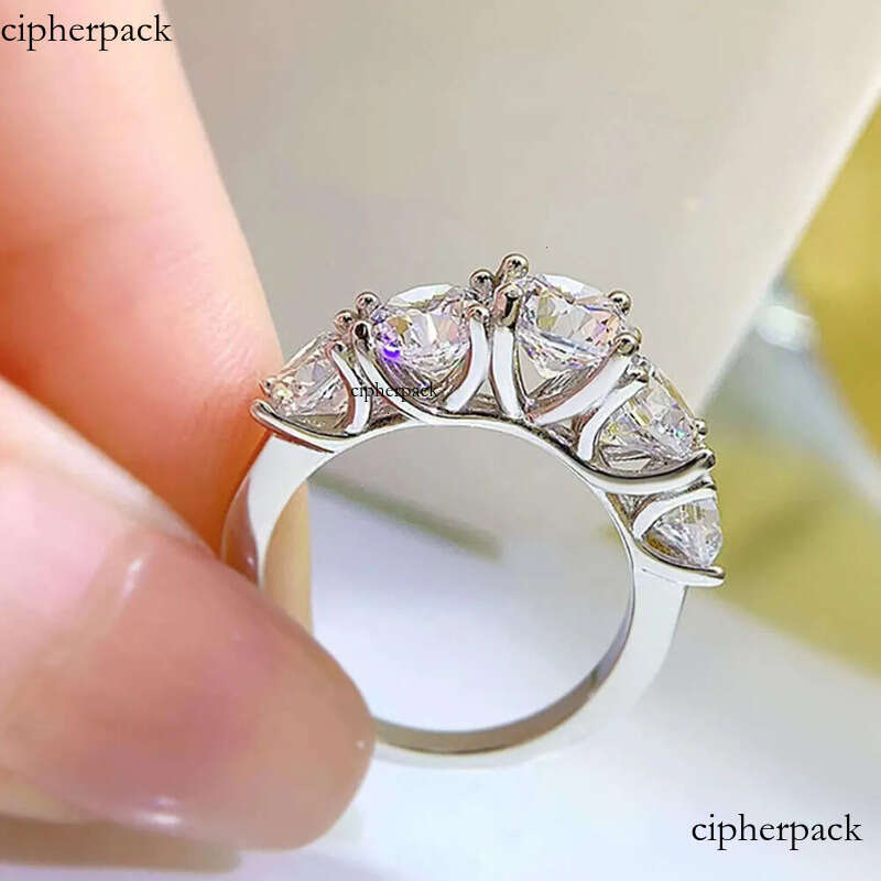 5 Stones 3.6cttw Full Moissanite Rings for Women S Sterling Sier Row Ring Plate Sparkling Dia Wedding Bands Jewelry 4c