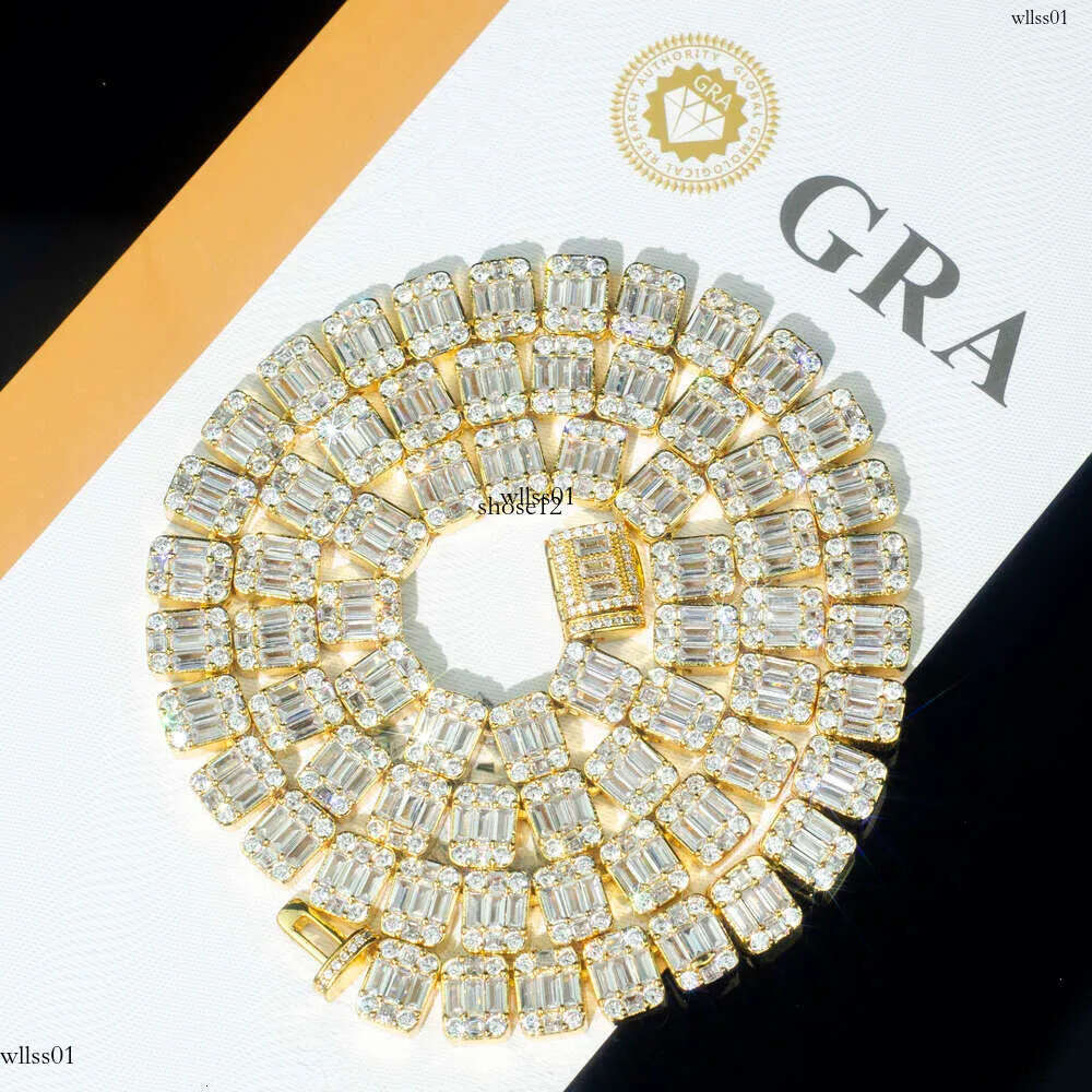 Factory OEM 10mm VVS Moissanite Baguette Dia Cluster Tennis Chain Necklace Bracelet Iced Out Clustered Women Men Jewelry