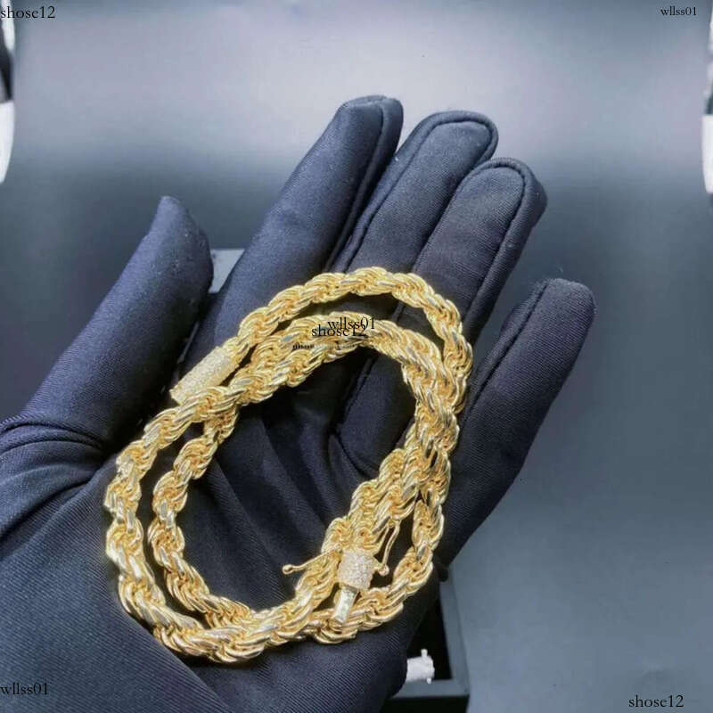 Pass Dia Tester 8mm Full VVS Moissanite Iced Out Rope Chain Sterg Sier Men Hip Hop Jewelry Twisted Necklace