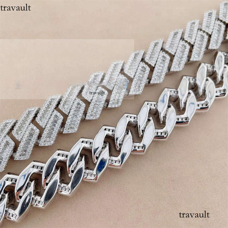Bussdown 18mm Baguette for Men Moissanite Sier Hip Hop Iced Out Cuban Link Chain