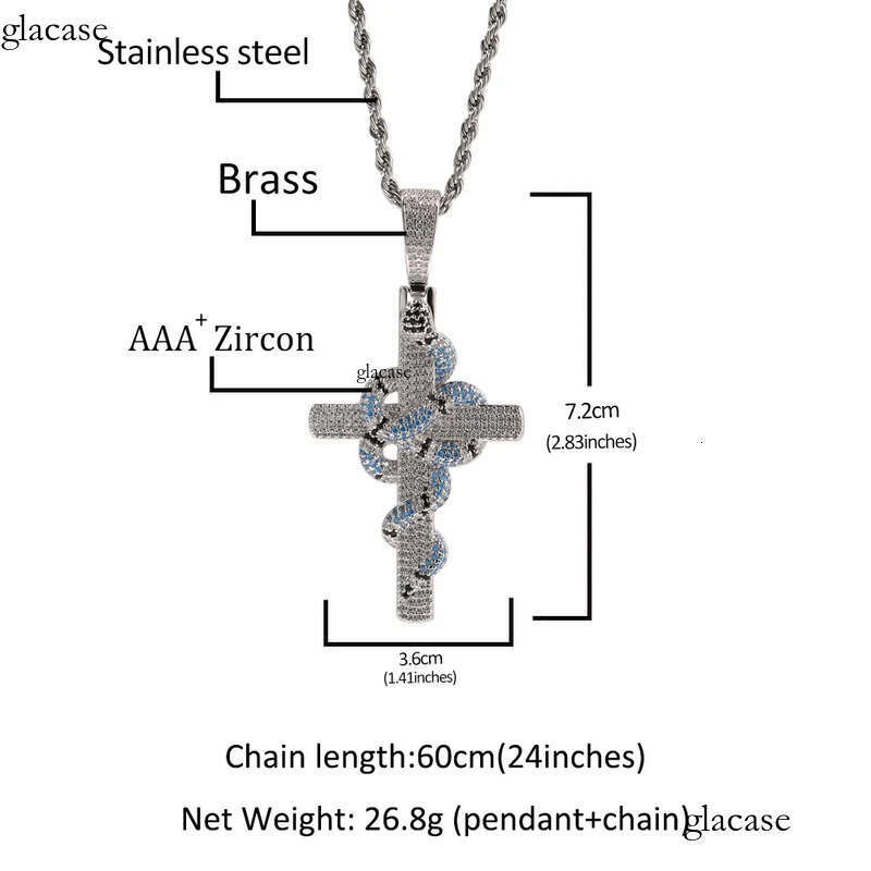 Hip Hop Colorful Snake Cross Pendant Necklace TopBling Full Cubic Zirconia Religious Jewelry 1b