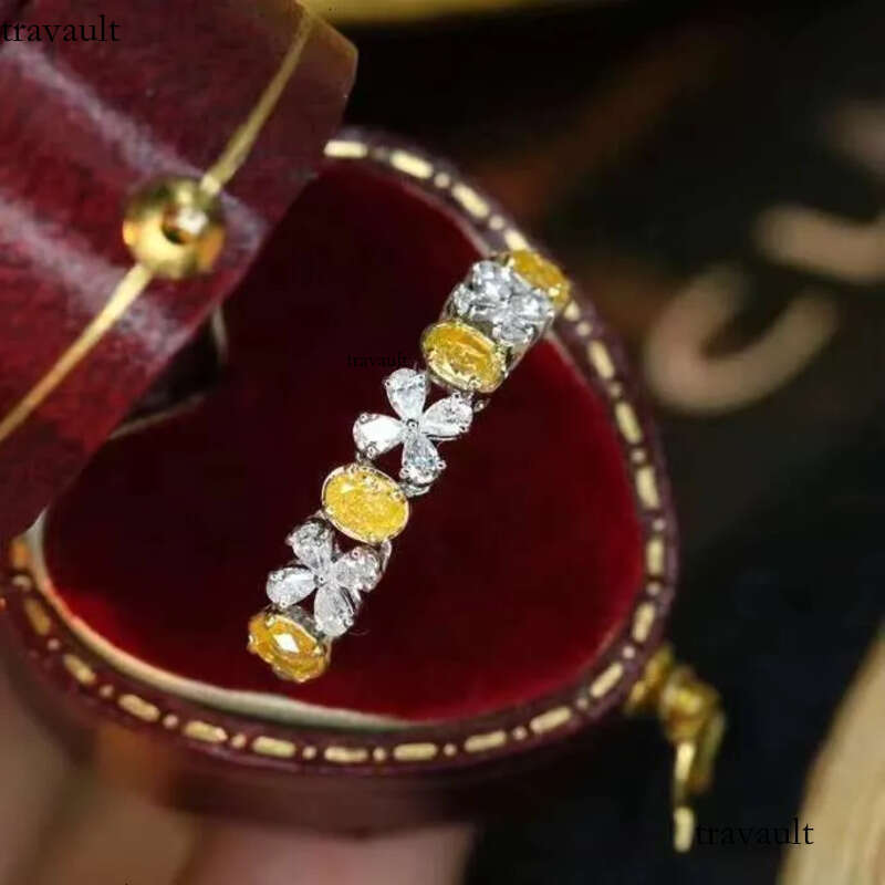 DHCollections Gold Ring with White and Yellow Dia Leaf Design for Women Stacking Wedding Band Jewellery