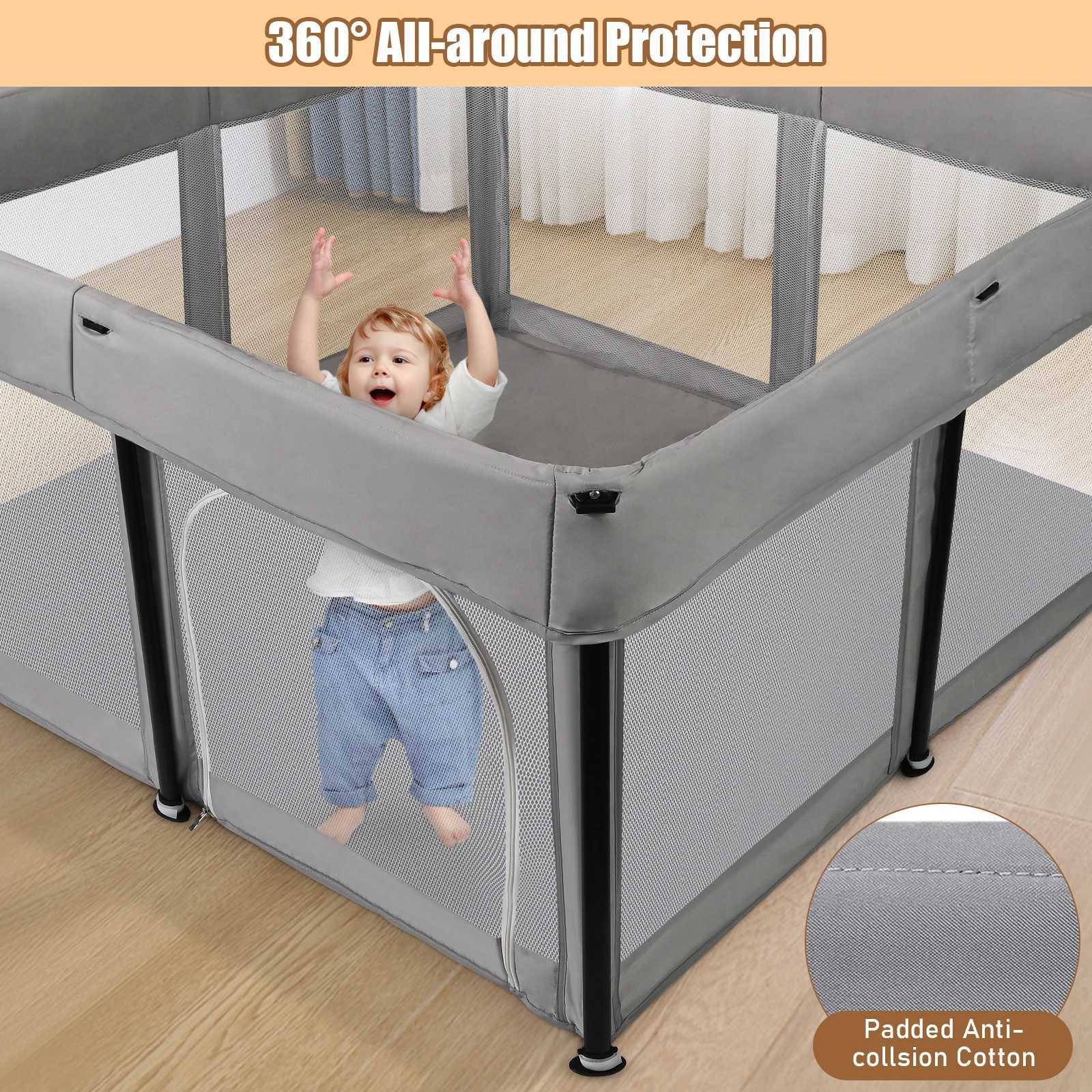 Foldable Baby Playpen with Mat 50 x 50 Inch Portable Sturdy Safe Baby Fence with Visible Breathable Mesh Zipper Door Storag C250929