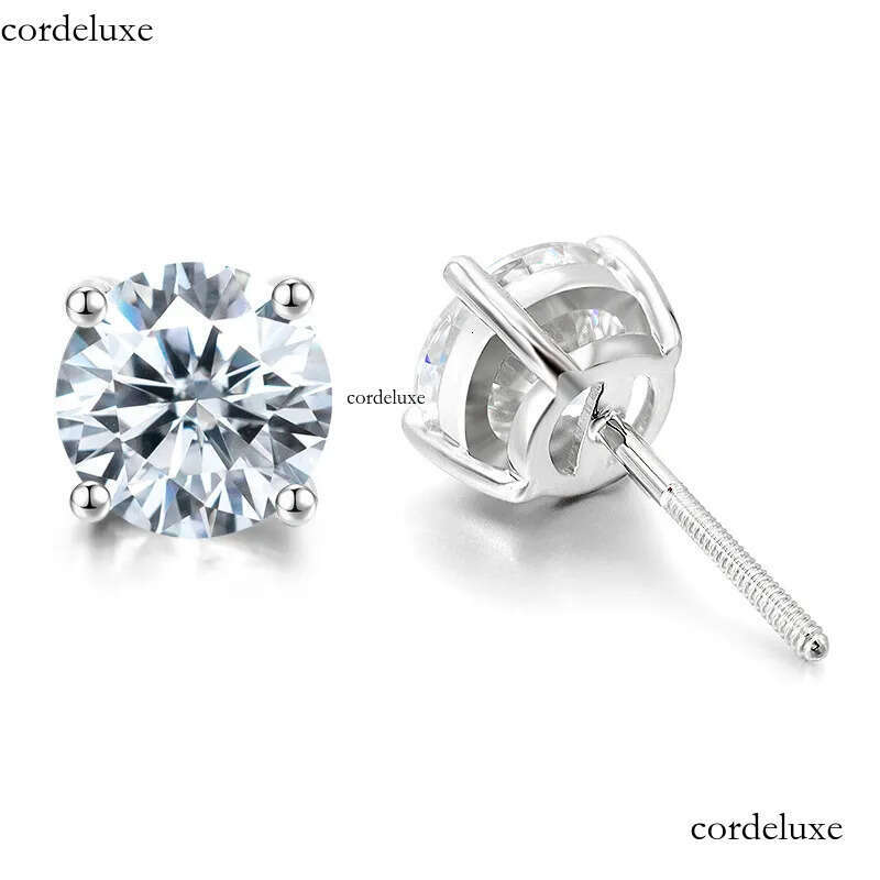 Pass Dia Tester Vvs1 D Color Moissanite Designer For Women Solid Sterling Sier 4 Prong Stud Earrings Gold Plated Screw Back Mens Jewelry Woman Gift 4f