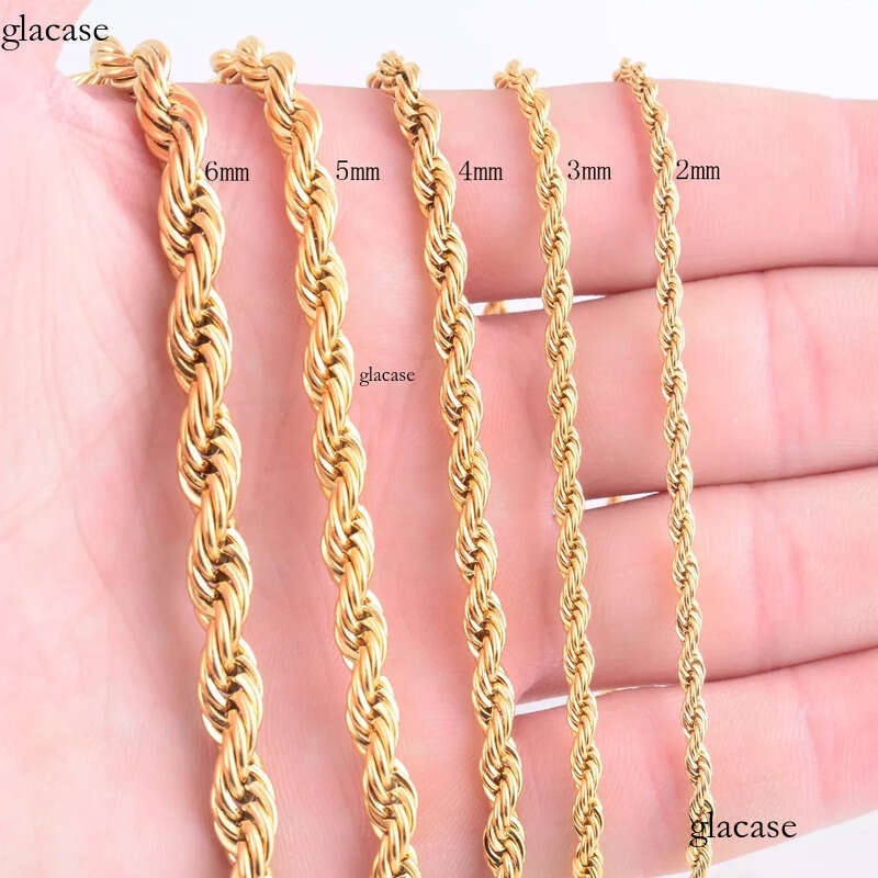 High Quality Gold Plated Chain Stainless Steel Necklace For Women Men Golden Fashion Twisted Rope Chains Jewelry Gift 2 3 4 5 6mm
