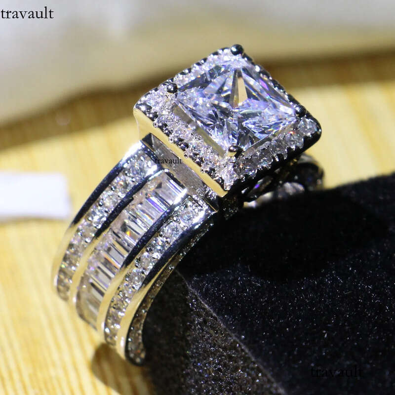 Wholesale Professional Jewelry Sterling Sier Princess Cut White Topaz CZ Dia Pave Promise Women Wedding Engagement Ring