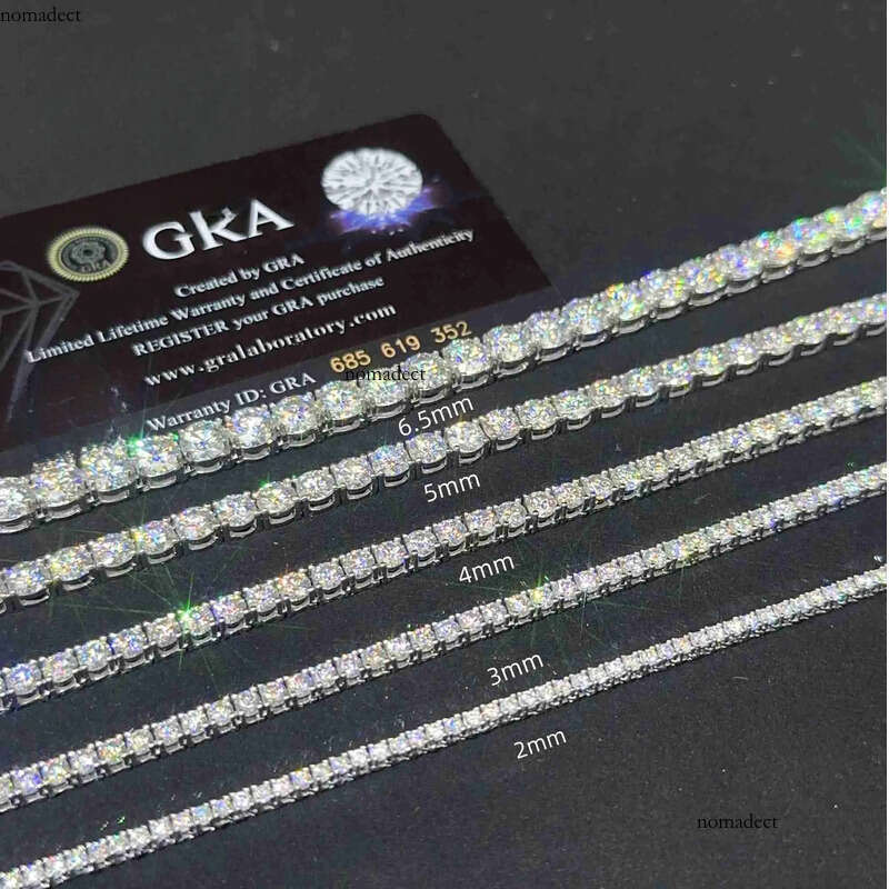 2mm 3mm 4mm 5mm Hip Hop Necklace Sier vvs moissanite tennis chain women mens necklace pass dia tester Chain b0