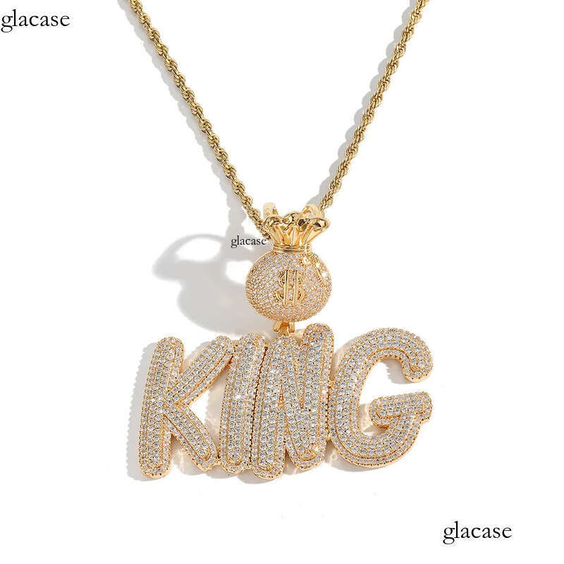 A-Z Custom Name Letters Pendant Necklaces Jewelry Dollar Symbol Buckle Clasp Full TopBling Zircon 47